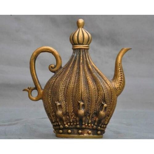 Old Chinese bronze copper phoenix bird statue Horse Milk Wine Tea Pot Flagon