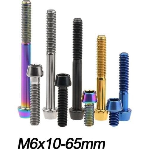 Titanium Ti M6x10 16 18 20 25 30 35 40 45 50 55 60 65mm Allen Key Taper Head Screw for Bicycle Headset Brake Bicicleta Bolts