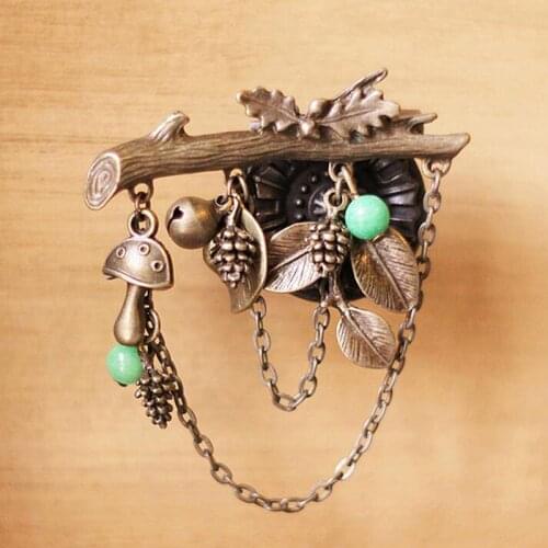 Vintage Brooch Tree Brooches for Women Clothes Pins Gold Brincos Leaf Brooch Pin Plant Chain Pendant Broche Jewelry Metal Alloy