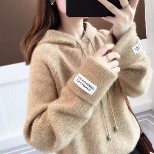 Sweater Women Spring and Autumn Imitation Mink Velvet Hat Bottoming Shirt Womens Non-shedding Loose Pullover
