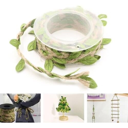 2m/Roll Hemp Strings Green Leaves Hemp Ropes Decorated Rope Natural Jute Twine Burlap String Party Wedding Gift Wrapping Cords