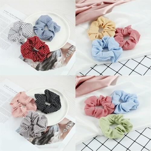3PCS/Set Fashion Women Hair Accessories Vintage Small White Dots Plaid Elastic Hair Band Scrunchies Intestine Hair Ring Headwear