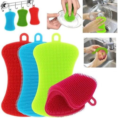 4pcs Silicone Dish Washing Brush Magic Kitchen Cleaning Brush Scouring Pot Pan Sponge Scrubber Fruit Vegetable Dish Kitchen Tool