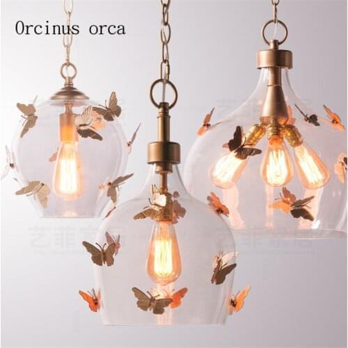 American Style Butterfly Glass Chandelier balcony corridor retro chandelier bedroom restaurant childrens room girls Princess