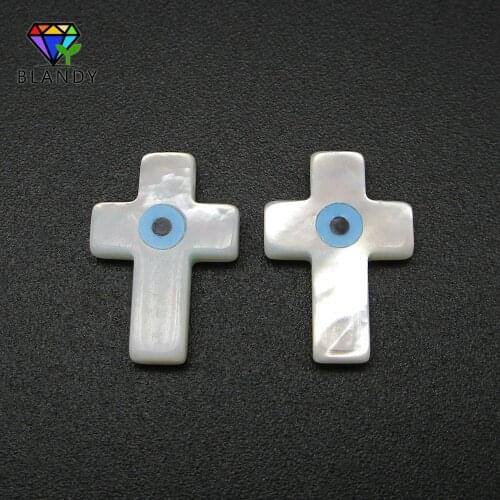 Free Shipping Natural Mother Of Pearl Shell Cross Stone Evil Eye 11*16mm Cross Shape Side Hole Shell Beads For DIY Jewelry