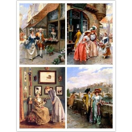 Free shipping retro landscape picture classical court lady canvas prints oil painting on canvas home art decoration pictures