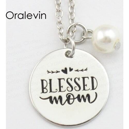 BLESSED MOM Inspirational Hand Stamped Custom Necklace Gift Jewelry,10Pcs/Lot, #LN691