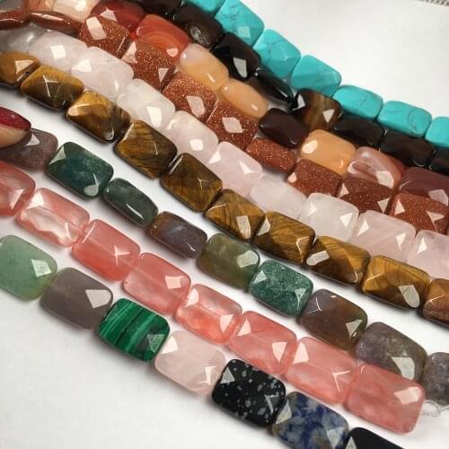12 pcs /strand Natural Stone Bead Rectangle Shape Faceted Hole Beads For Women Jewelry Making DIY Necklace Bracelet 12x16mm