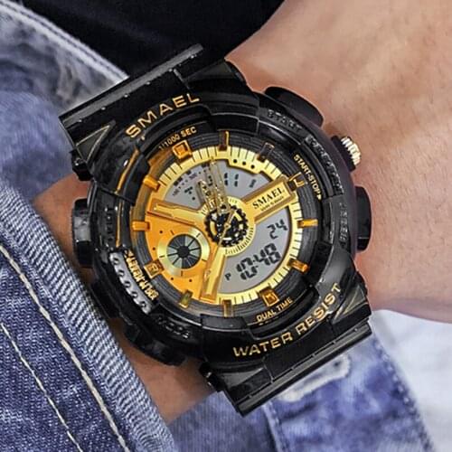 SMAEL Large Face Watch Men Sports Watches Fashion Multifunction Dual Display Quartz Wristwatches Relogio Masculino Reloj Hombre