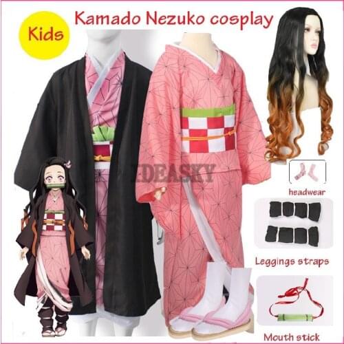 Girls Kids child Anime Demon Slayer Kimetsu no Yaiba Tanjirou Kamado Nezuko Zenitsu Shinobu Cosplay Kimono Cosplay Costume Wig