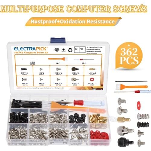 Electrapick 362/330pcs Computer Screws Kit for Motherboard PC Case Fan CD-ROM Hard Disk Notebook Hardware Kit Accessories