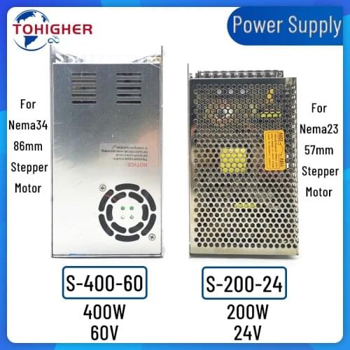 Switching Power Supply S-200-24 200W DC24V 8.5A S-400-60 400W 60V 6.6A DC60V Transformers for Stepper Motor LED