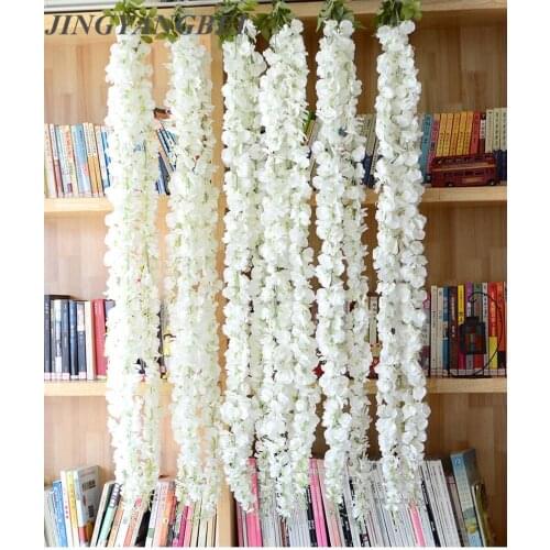 140cm 3head white Silk Wisteria Flowers Vine Hanging Artificial Plant Home Hotel Decor Garland Wedding Party decoration