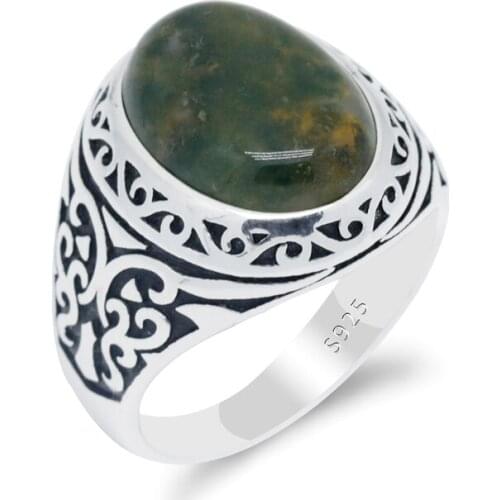 Natural India Agate Stone 925 Silver Ring for Men Punk Vintage Wedding/Party Ring Animal Rings Fine Jewelry Fashion Gift for Men