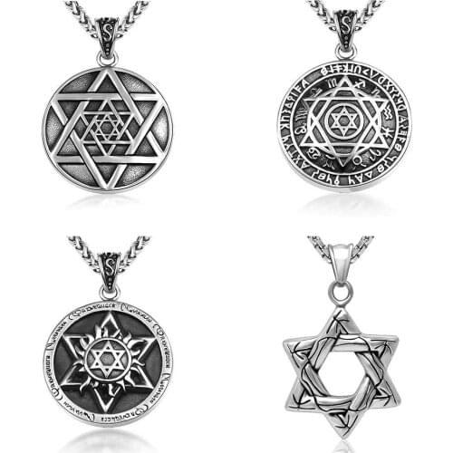 Collection Israel Star of David Hexagon Pendants Necklace for Men Stainless Steel Chain Fashion Mens Jewelry New 2021