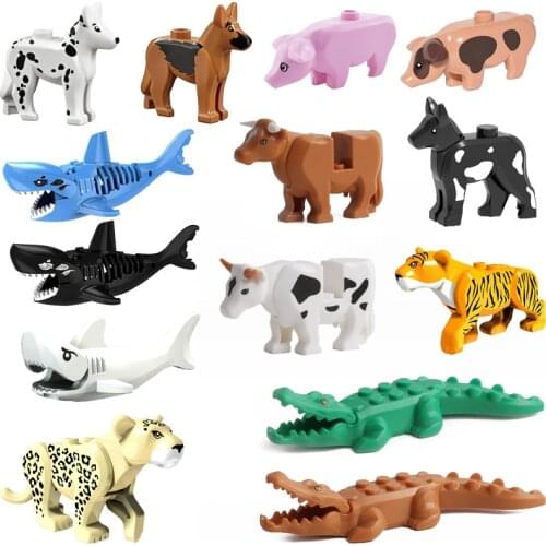 Locking City Animal Model Compatible Police Dog Shark Building Blocks Movie Figures Big Size Toys Gift For Children Animals Zoo