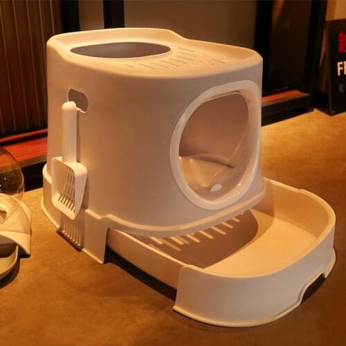 Pet Cat Litter Box Fully Enclosed Anti-Splash Foldable Cat Litter Tray with Lid Top Entry Cats Toilet with Shovel High Capacity