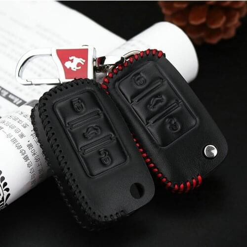 Leather Key Cover for Volkswagen Golf Passat Polo MK4 Bora Altea Alhambra Touran Sharan Car Key Case 3 Buttons Key Shell Holder