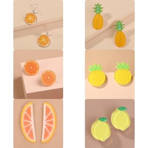 Minar Sweet Multiple Fruit Pendant Earrings for Women Girls Summer Creative Multicolor Orange Lemon Drop Dangle Earrings Gifts