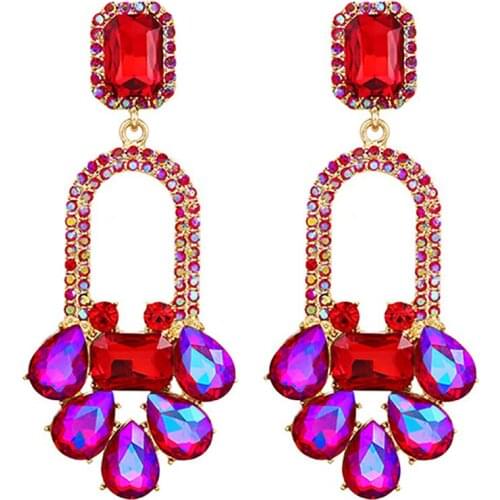 ZHINI Fashion Vintage Bohemia Natural Stone Color Crystal Big Earring For Women Simple Geometry Hollow Dangle Earring 2021