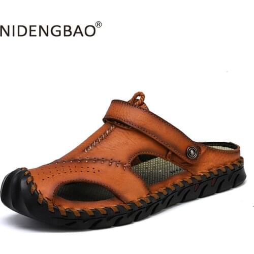2020 New Male Shoes Summer Sandals Men Leather Water Trekking Sandals Man Fashion Outdoor Beach Rubber Sandals Large Size 38-48