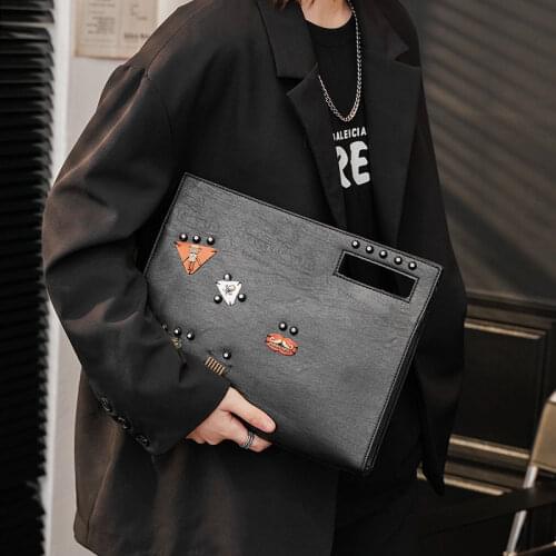 Rivet Badge Bags Men Clutches Leather Luxury Wallet Handbags Clutches Male Large Purse with Shoulder Strap Pu Leather Hand Bags