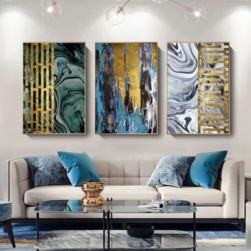 Wall Art Decorative Picture Golden Abstract Canvas Painting Oil Paintings HD Texture Poster Prints For Home Living Room Cuadros