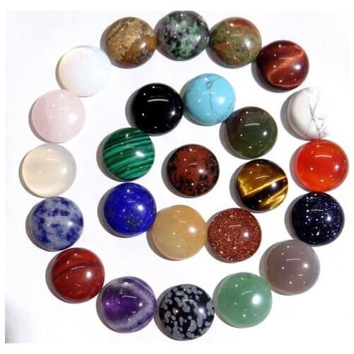 Natural Stone tiger eye lapis Quartz Crystal Top Quality Round Cabochon 20mm Beads for diy Jewelry making necklaces 20pc A7