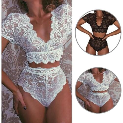 Underwear 2Pcs Popular Short Sleeve Bra High Waist Panty Kit Attractive Bra Panty Suit Lace for Daily Wear