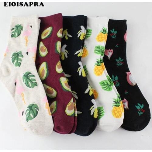 [EIOISAPRA]Fresh Fruit Banana/Avocado Socks Animal Gardenias Flamingos Plumerias Scoks Women Harajuku Print Art Calcetines Mujer