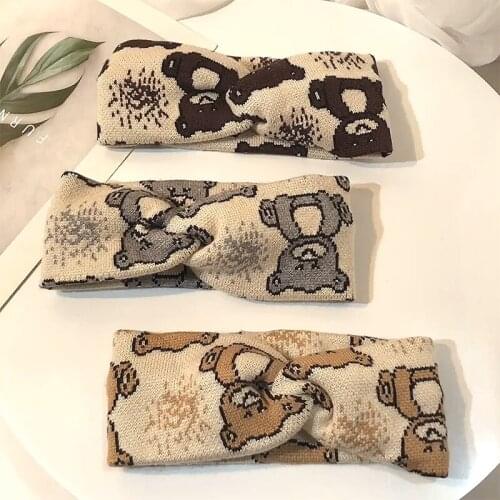 New Fashion Printing Headband Cute Bear Fashion Temperament Knitted Wide-brimmed Headband Headwear Hair Accessories WomenSY159