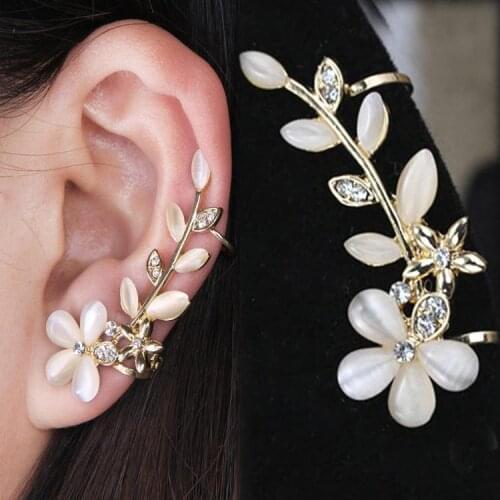 New 1pc Flower Shape Rhinestone Left Ear Cuff Clip Golden Earring Ear Stud Drop shipping EAR-0414