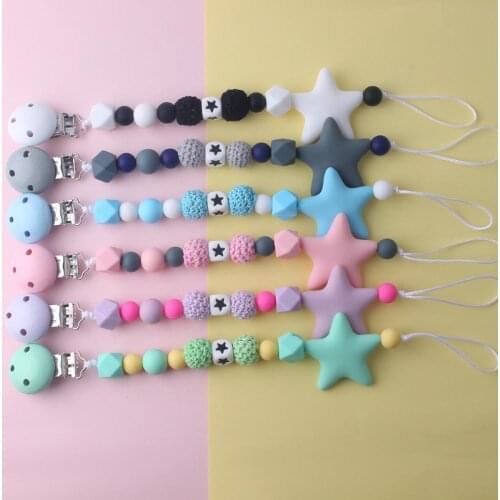 New Baby Products Tooth Glue Anti-dropping Chain Beech Wood Chew Beads Teether Anti-drop Chain Silicone Pacifier Chain