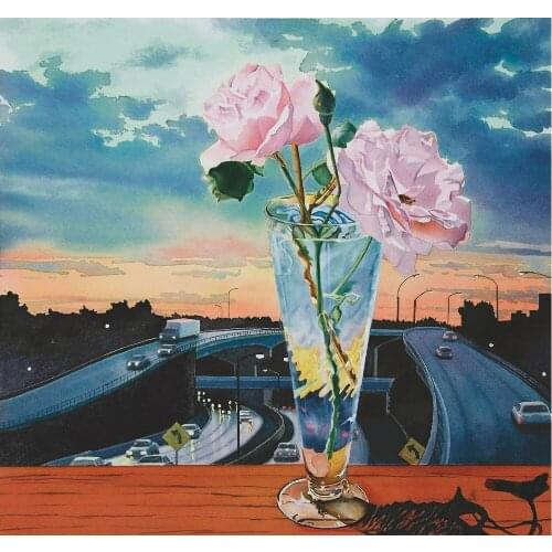 Wholesale Handpainted picture flower in glass cup oil painting print on canvas with beautiful views