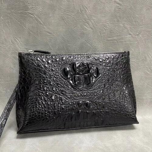 Authentic Real True Alligator Leather Mens Wristlets Envelop Clutch Bag Genuine Exotic Crocodile Skin Male Large ZIP Card Purse