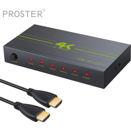 Proster HD 4K x 2K HDMI Splitter Amplifier 1 in 4 Out HDMI Signal Distributor with 1080P 3D Compatibility with HDMI Cable