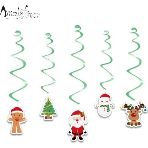 Christmas Theme Series 1 Ceiling Hanging Swirl Decorations Santa Claus Reindeer Ginger Tree Christmas Party Decorations Supplies