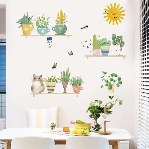 Hand Painted Potted Plants Shelves Wall Stickers Living Room Sofa Backdrop Wall Decals Bedroom Decor Kids Room Decoration Murals