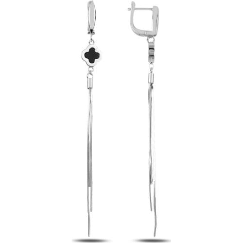 Silverlina Silver Zircon Stone Dangle Clover J Earrings