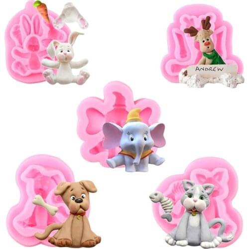 3D Animal Cartoon Silicone Mold Elephant Dog Rabbit Cake Baking Fudge Chocolate Mold Cake Decoration Candy Polymer Clay Mold