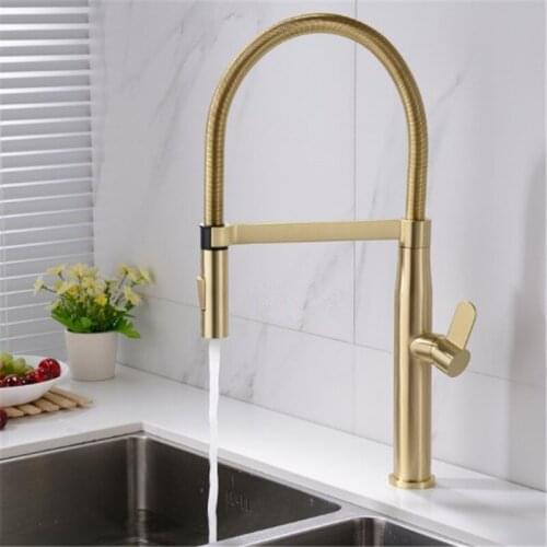 Kitchen Sink Faucets Brass Pull Down spray nozzle Mixer Tap Single Handle Hot & Cold Rotating Brushed Gold/Black Water Crane Tap