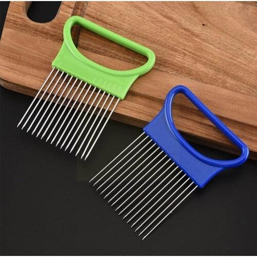 Steel Onion Needle Onion Holder Handheld Simple Slicer Kitchen Tool Potato Fruit Vegetable Cutter Portable E9F1