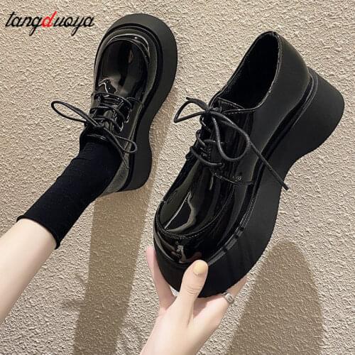 Japanese new fashion thick-soled trend British style simple casual single shoes womens shoes platform Women Chunky Sneakers