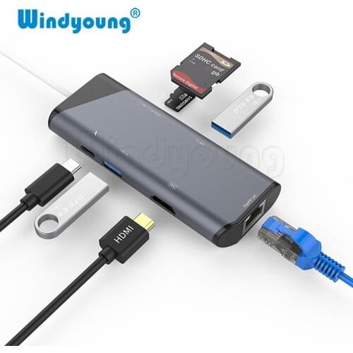 7 IN 1 USB C HUB USB-C HDMI 4K Gigabit Ethernet Rj45 Adapter USB 3.1 SD/TF Card Reader PD for MacBook Pro iPad Type C Hub Hdmi