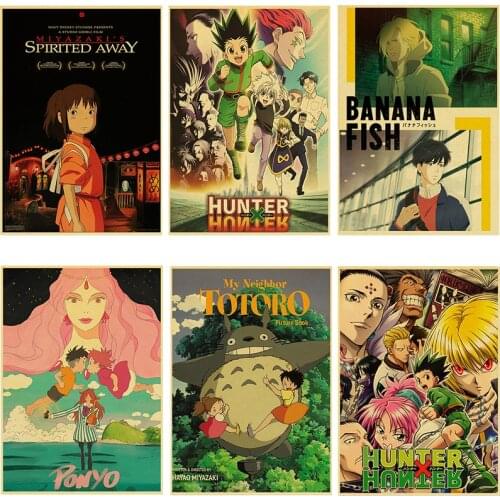 Hot Anime Collection Vintage Kraft Paper Poster Hunter X Hunter Miyazaki Hayao Movie Serie Sticker for Home Bar Cafe Wall Decor
