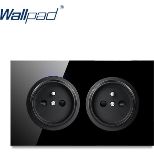 Wallpad L6 Double French Socket Electric Outlet 146 Type Power Outlet Black Tempered Glass Panel