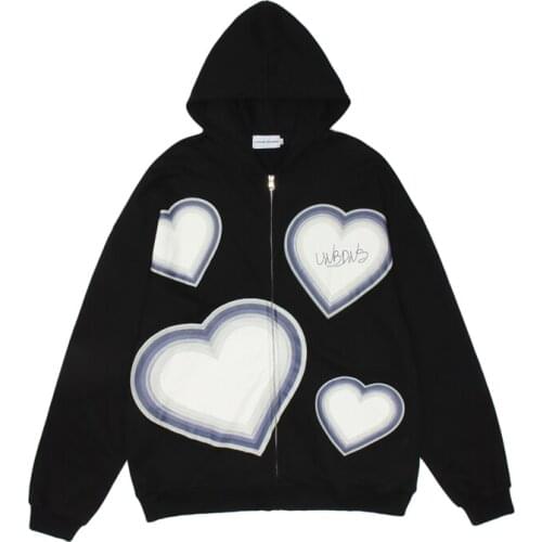 Y2K top Zip-up Oversized Hoodie 2021 women Hip Hop Streetwear Love Print sweatshirt Autumn Harajuku punk Outwear Grunge clothes