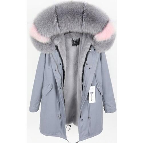 Real fox fur collar winter warm womens jacket detachable padded and velvet lined long section Parker coat