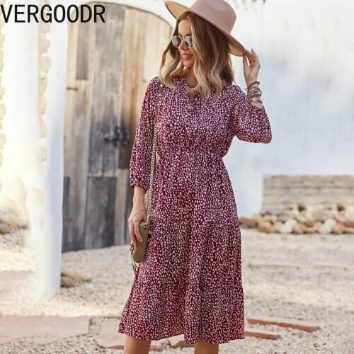 Leopard Swing Dress for Women Bohemian Korean Clothing Long Sleeve Y2k Fashion Wrist Pullover V-Neck Loose Beach Autumn 2021