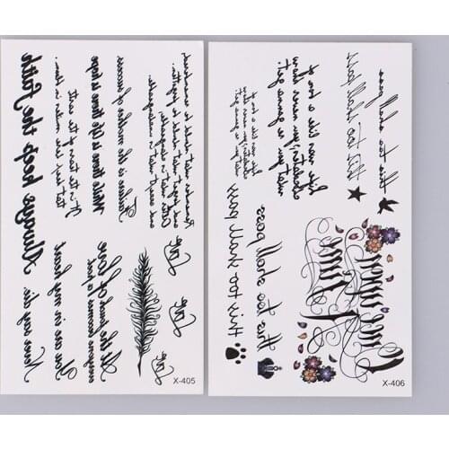 1 Sheet Women Men Fake Tattoo English Text Waterproof Temporary Tattoo Stickers